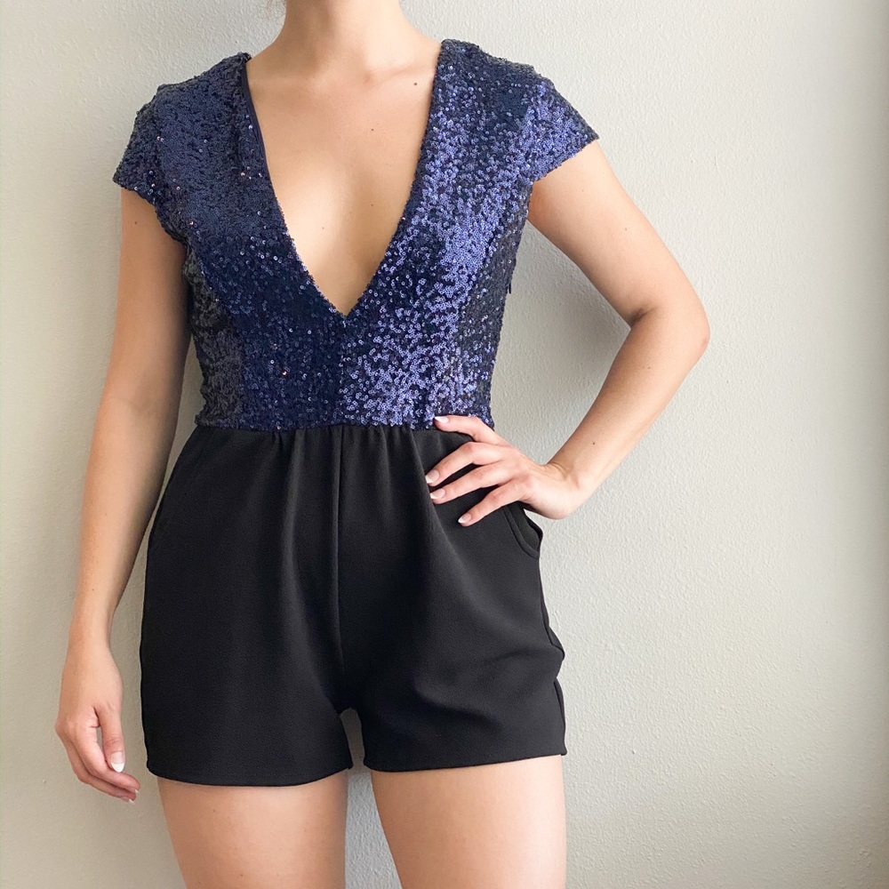 Sequin Deep V Romper